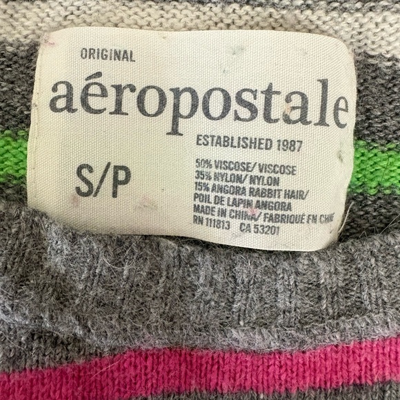 Small Aeropostale Y2K Preppy Gray Striped Multicolor Crewneck Sweater - Picture 6 of 9